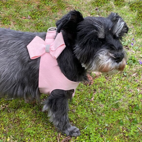 Susan Lanci Step In Harness - Puppy Pink with Pink Glitzerati Nouveau Bow Size L - Picture 4 of 5